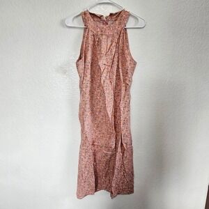 Peach Floral Halter Neck Midi Dress Women's Sleeveless Summer Dress